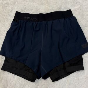 WOLACO Women's Dual-Layer Athletic Shorts - Navy and Black